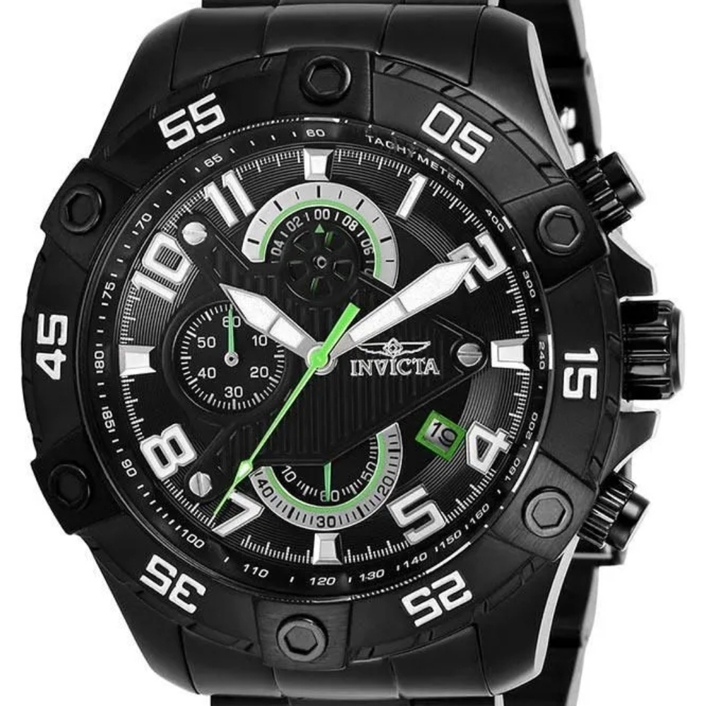 Invicta Black and Green Sporty Chronograph Watch
